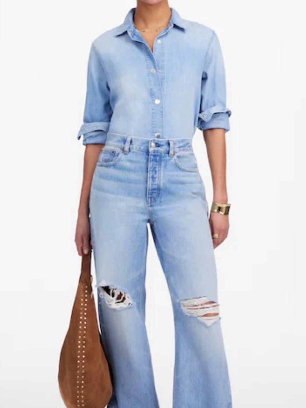 Madewell Low Slung Baggy Jeans W27 Light Washed Distressed Straight Leg Jean NWT - Picture 7 of 12